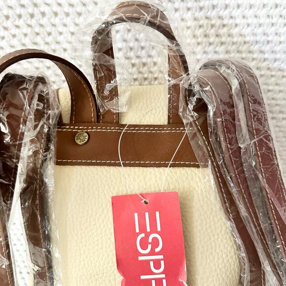 Esprit NOS Beige Brown Faux Pebbled Leather Drawstring Mini Backpack New NWT Y2K - Picture 7 of 8